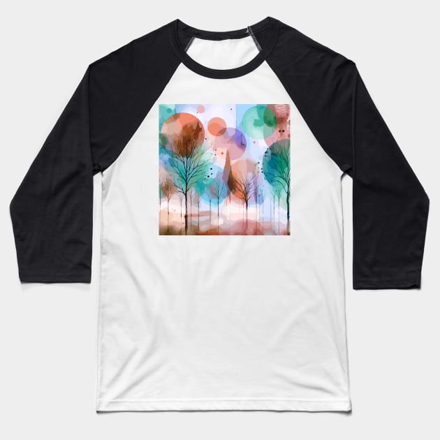 Colorful Sky Blue Pastel Brown Abstract Trees Baseball T-Shirt by Siha Arts